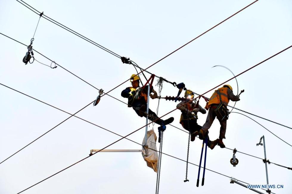 Staff Members Work At Huangtai Station Of Qingdao Jinan Railway English