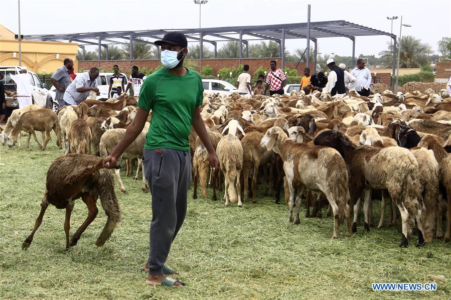 People buy sheep at livestock market ahead of Eid al