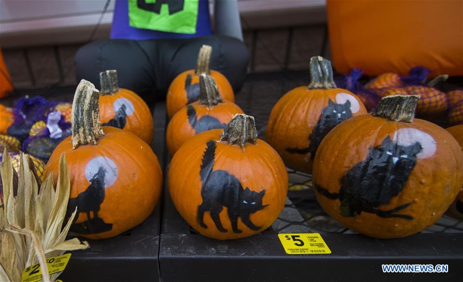 People shop for decorations for upcoming Halloween in Ontario, Canada