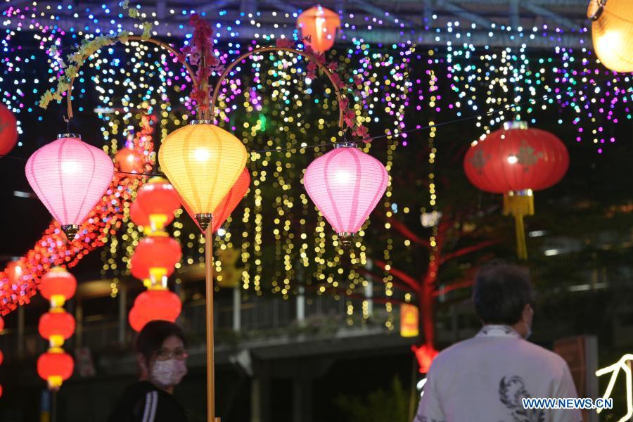 Colorful lights and lanterns light up to celebrate upcoming Lunar New Year in Singapore