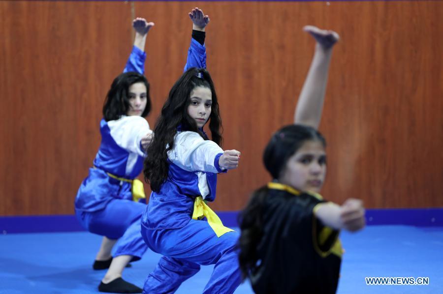 Palestinian girls practice Chinese martial arts in West Bank