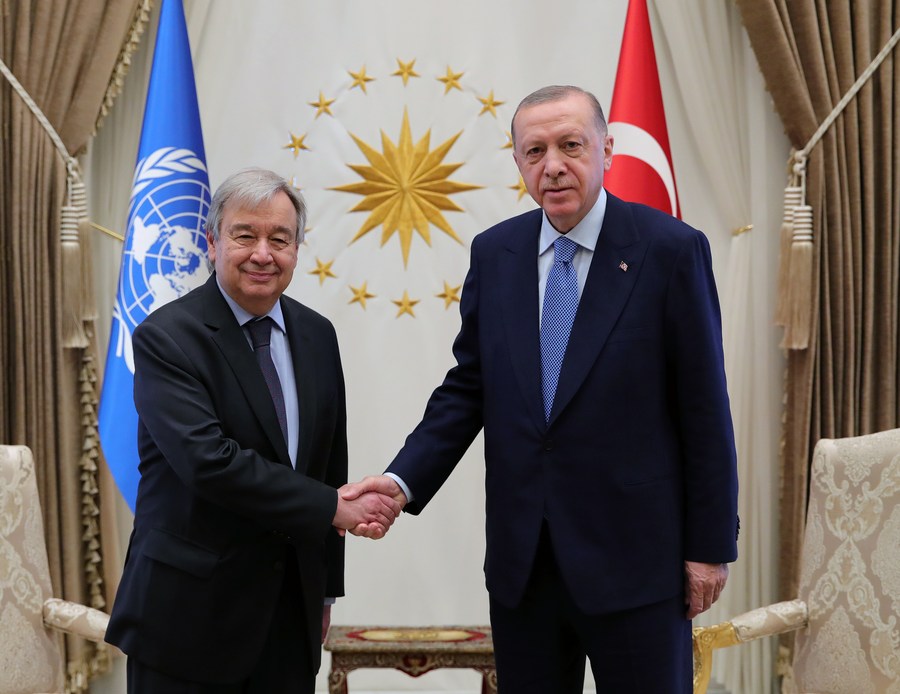 UN chief, Turkish president promise to work for peace in Ukraine