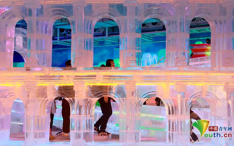 Colorful ice sculptures created a fantastical realm in Sun Island Snow and Ice Art Museum