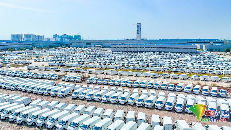 Neatly arranged new energy vehicles await shipment to overseas markets